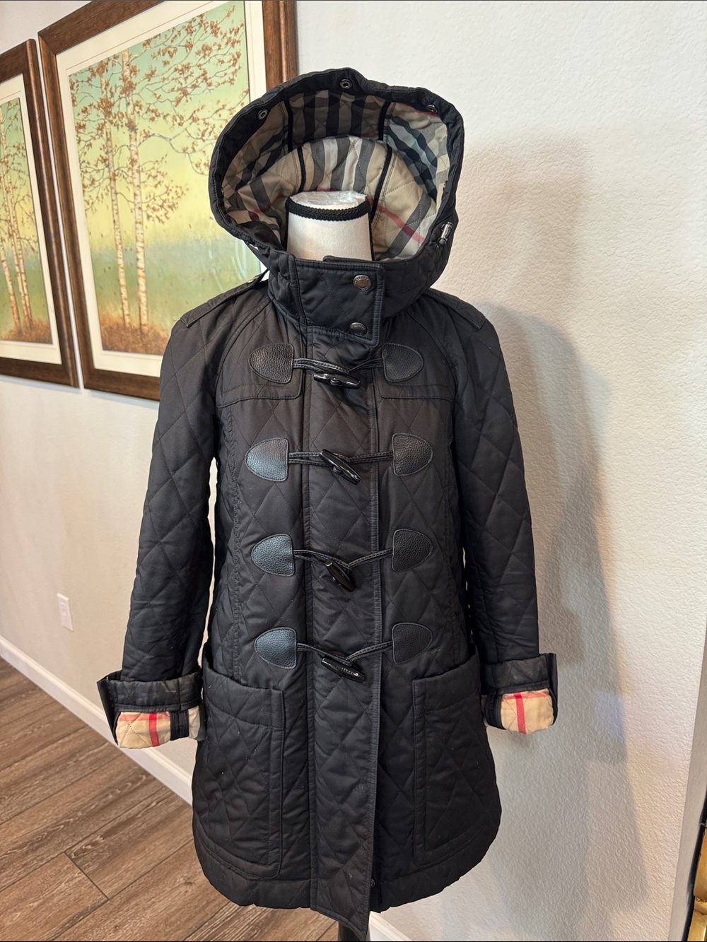 Burberry Black Quilted Jacket with Beige Nova Check Lining